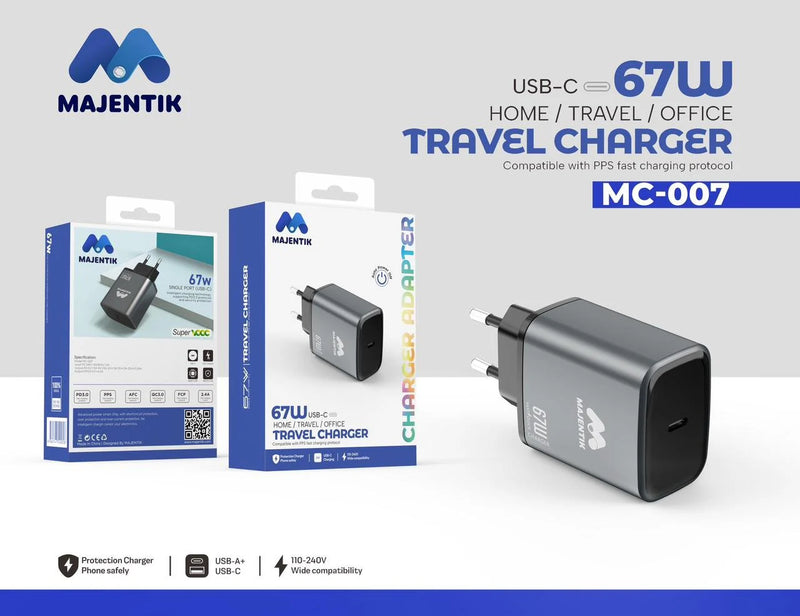 Majentik MC-007 67W GaN Fast Charger – Compact Wall Charger with Power Delivery