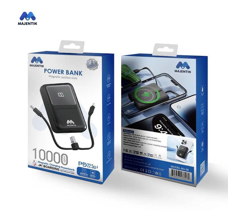 Majentik MJ-28 Magnetic Power Bank 10000mAh – Wireless Power Bank with Digital Display
