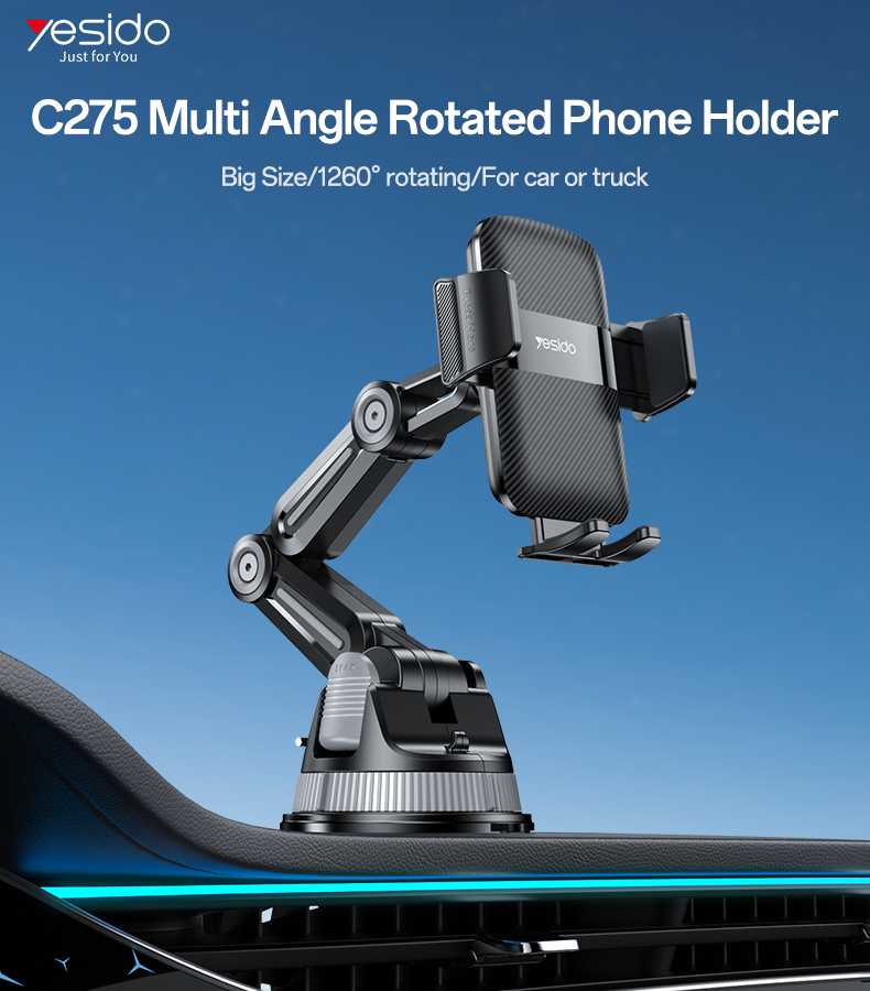 Yesido C275 Truck Phone Mount - 1260° Adjustable Long Arm & Anti-Shake