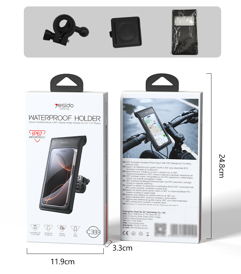 Yesido C333 Bike & Motorcycle Phone Holder - Waterproof & 360° Rotation