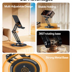 Yesido C300 360° Rotating Aluminum Desktop Stand - Foldable & Adjustable for Phones & Tablets