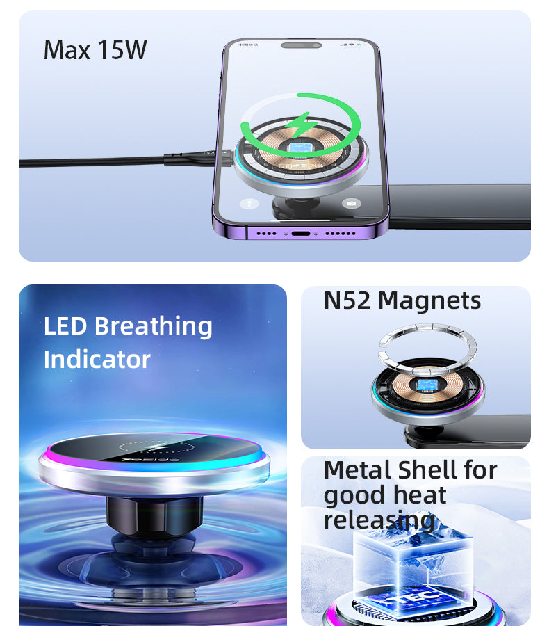 Yesido C292 Magnetic Wireless Car Charger - 15W Power & Ultra Stability