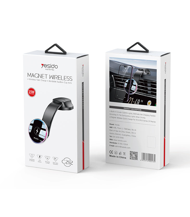 Yesido C292 Magnetic Wireless Car Charger - 15W Power & Ultra Stability