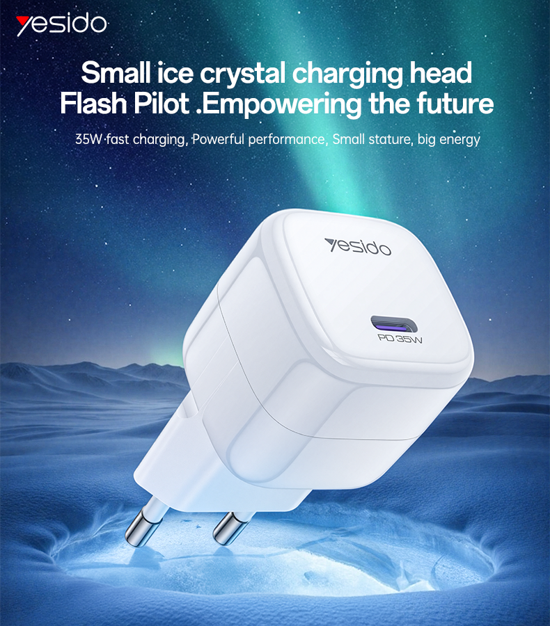 شاحن Yesido YC102 السريع بتقنية GaN وقوة 20 واط - تصميم ميني بمنفذ Type-C PD