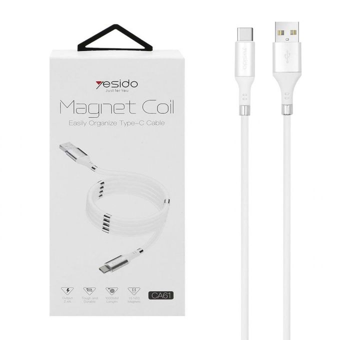 Yesido CA61 Magnetic Coil Micro USB Fast Charging Data Cable – 1m Self-Organizing & Tangle-Free Design (2.4A Max)