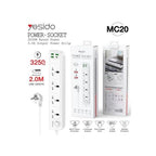 Yesido MC20 3250W Smart Power Strip – 4 AC Outlets & 4 Charging Ports (2 Meters Cable)