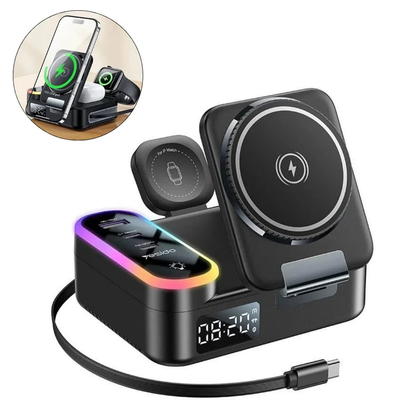 Yesido DS38 65W 8-in-1 Magnetic Wireless Charging Station with RGB Light & Digital Clock