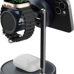 Majentik MW-23 25W 3-in-1 Wireless Charger Station – Fast Charging Dock for Smartphone, Watch & Earbuds (Black)