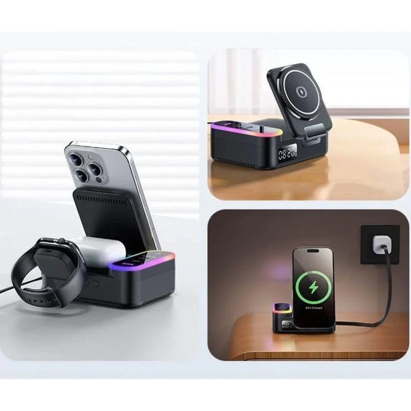 Yesido DS38 65W 8-in-1 Magnetic Wireless Charging Station with RGB Light & Digital Clock