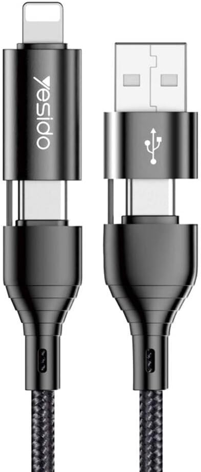 Yesido CA59 4-in-1 Multi-Connector Fast Charging Cable – 1.2m Heavy-Duty Cotton Braided Armor with Metal Shells (60W Power Delivery)