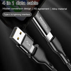 Yesido CA59 4-in-1 Multi-Connector Fast Charging Cable – 1.2m Heavy-Duty Cotton Braided Armor with Metal Shells (60W Power Delivery)