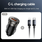 Yesido Y73 30W Dual Port Fast Car Charger – (USB + Type-C) with Type-C to Lightning Cable