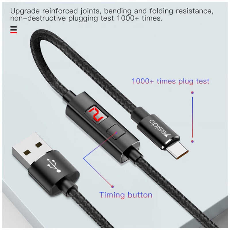 Yesido CA46 Intelligent Type-C Data Cable – 1.2m Smart Timing Cut-Off Technology with Aluminum Alloy Shells (2.4A Max / USB 2.0)