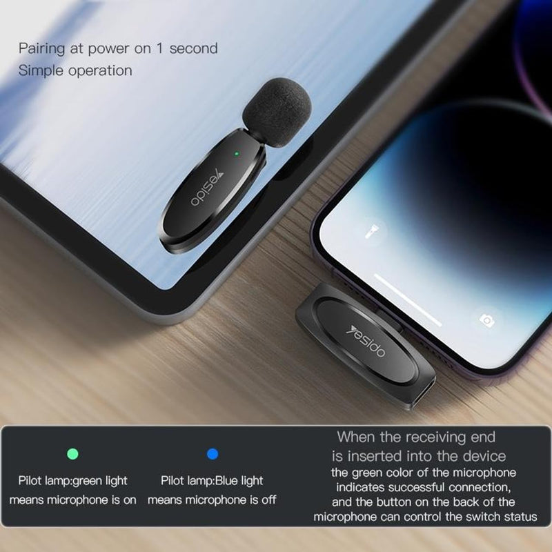 Yesido KR14 Low-latency Wireless Lavalier Dual Microphone with Lightning Receiver for iPhone & iPad – 360° Omnidirectional Noise Reduction