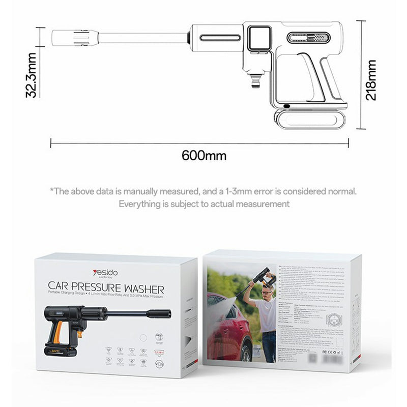 Yesido VC18 Wireless Car Pressure Washer – High Pressure, Dual Gears with Smart LED Display