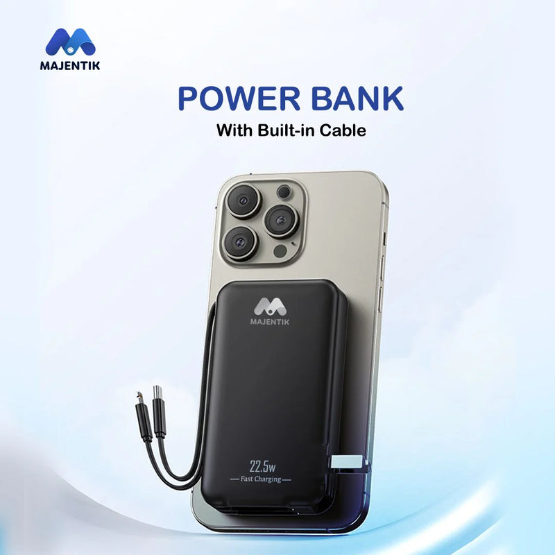 Majentik MJ-31 10000mAh Power Bank – 22.5W Fast Charger with Built-in Cables