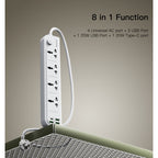 Yesido MC18 3250W Smart Power Strip – 4 AC Outlets & 4 Fast Charging Ports (2 Meters Cable)