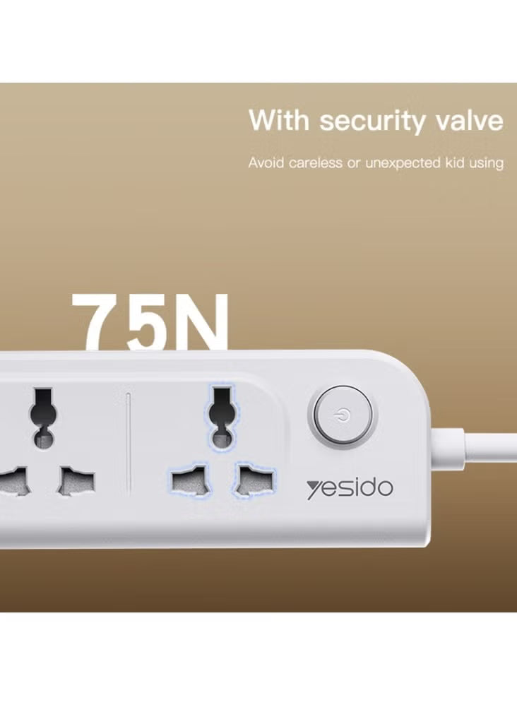 Yesido MC22 3250W Smart Power Strip – 4 AC Outlets & 4 Fast Charging Ports (3 Meters Cable)