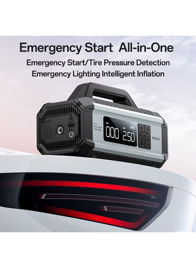 Yesido VC13 5-in-1 Professional Jump Starter & Tire Inflator – 150PSI High Pressure & 10000mAh Power Bank