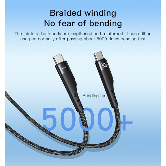 Yesido CA116 60W PD Fast USB-C to USB-C Cable – 3m Ultra-Long Braided Nylon & Aluminum Alloy Connectors (Black)