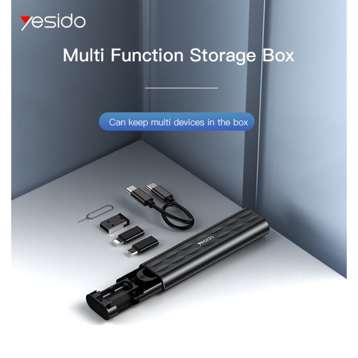 Yesido CA114 Multifunction Tech Storage Box & Charging Adapter Kit – 60W Type-C to Type-C Cable, 18W Fast Charging Micro/Type-C & 12W Lightning Connectors