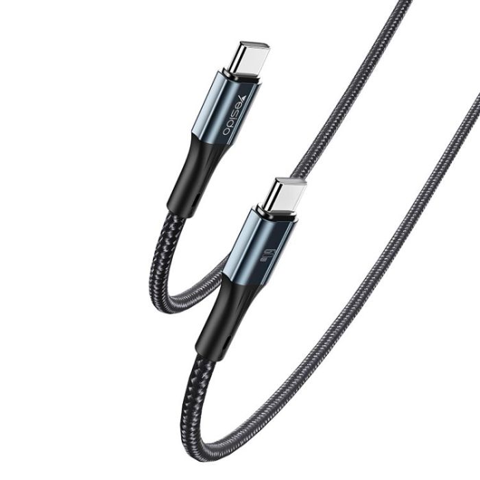 Yesido CA96 60W Type-C to Type-C PD Fast Charging Data Cable – 1.2m Heavy-Duty PP+PVC Braided Armor with Aluminum Alloy Shells (3A Max)
