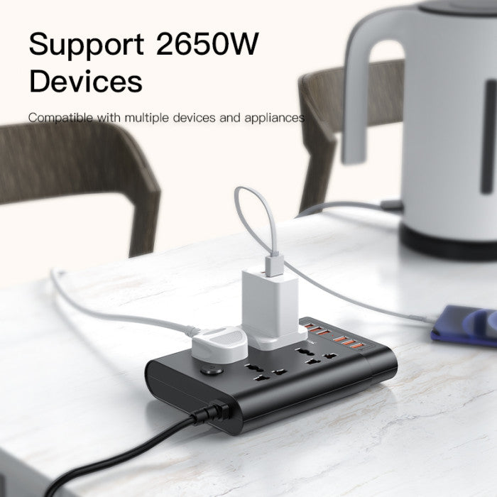 Yesido MC08 10-in-1 Smart Power Strip – 2650W, 4 Universal AC Outlets & 6 USB Ports (2 Meters)