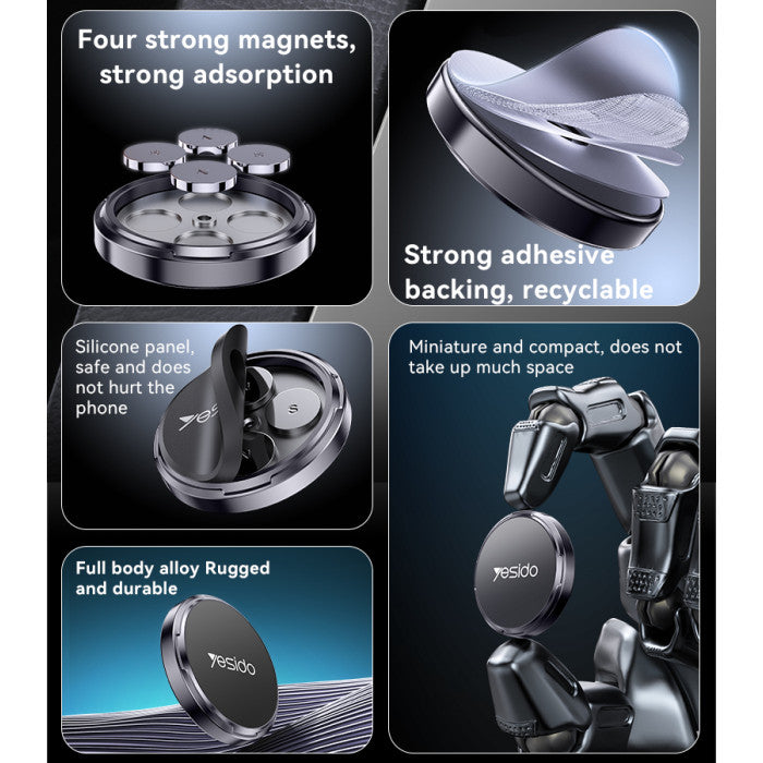 Yesido C211 Round Magnetic Phone Holder Durable Zinc Alloy with Strong Suction