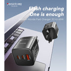 Yesido YC65 65W GaN Fast Wall Charger – Triple Port (2x USB-C + 1x USB-A) Power Adapter