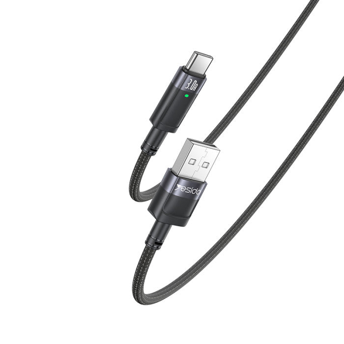 Yesido CA123 Smart Type-C to Lightning Data Cable – 1.2m Auto-Disconnect & Auto-Reconnect Armor Cable with LED Breathing Light (27W / 3A Max)