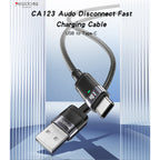 Yesido CA123 Smart Type-C to Lightning Data Cable – 1.2m Auto-Disconnect & Auto-Reconnect Armor Cable with LED Breathing Light (27W / 3A Max)