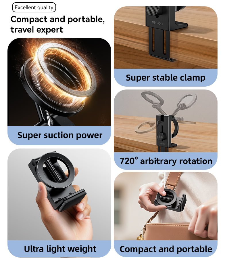 Yesido C298 Magnetic Travel Phone Holder - Foldable & 360° Rotation