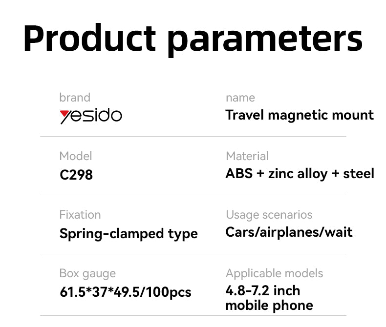 Yesido C298 Magnetic Travel Phone Holder - Foldable & 360° Rotation