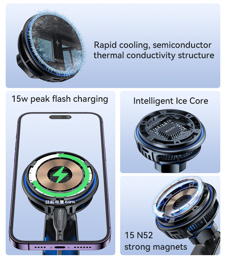 Yesido C311 15W Car Wireless Charger - Semiconductor Cooling & RGB Light