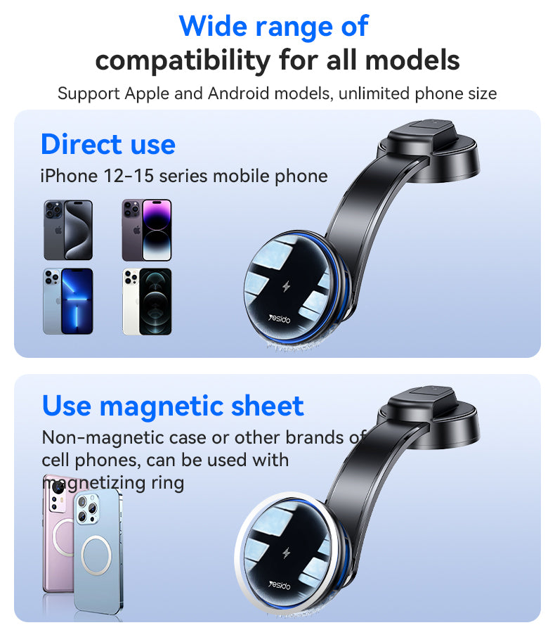 Yesido C311 15W Car Wireless Charger - Semiconductor Cooling & RGB Light