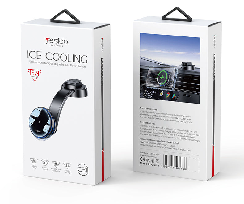 Yesido C311 15W Car Wireless Charger - Semiconductor Cooling & RGB Light