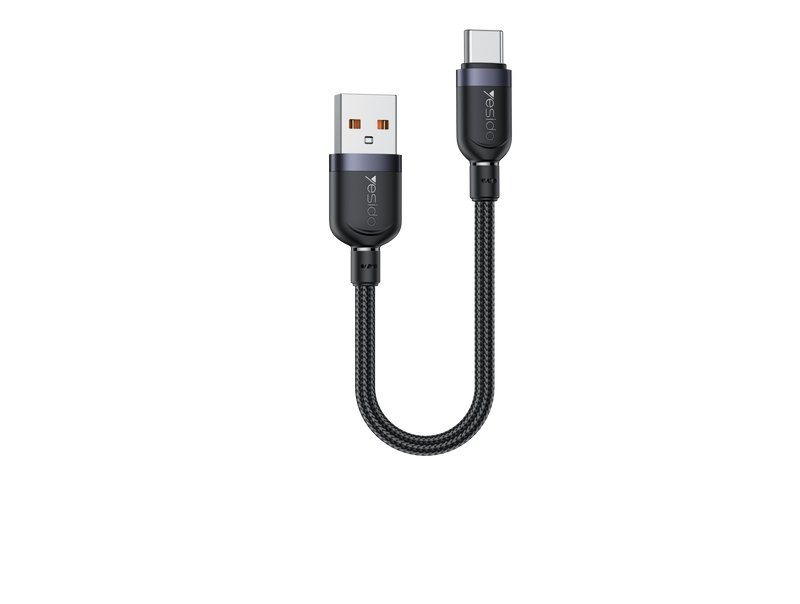 Yesido CA131C 18W Short USB-A to USB-C Fast Charging Cable – 30cm Braided Nylon & Aluminum Alloy Connectors (3A)