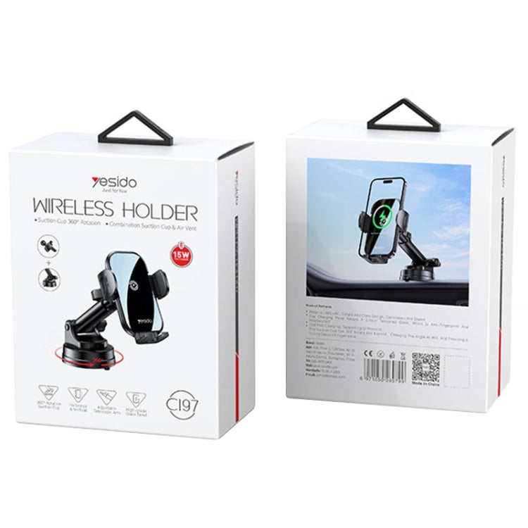 Yesido C197 15W Fast Wireless Charging Holder Set with Suction Base and Air Vent Clip