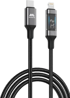 Majentik CL-020-L 27W Type-C to Lightning Fast Charging Cable with Digital Display & Auto Power-Off – Black (100cm)