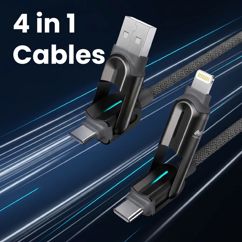 Majentik CL-025 4-in-1 Super Fast Charging Cable – 60W with E-Marker & Auto Power-Off (1.2M)