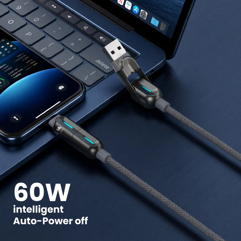 Majentik CL-025 4-in-1 Super Fast Charging Cable – 60W with E-Marker & Auto Power-Off (1.2M)