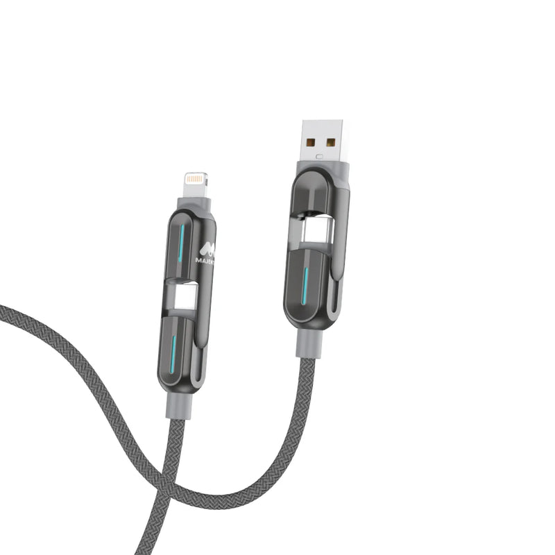 Majentik CL-025 4-in-1 Super Fast Charging Cable – 60W with E-Marker & Auto Power-Off (1.2M)
