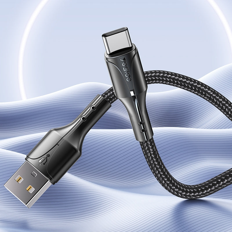 Yesido CA98 C Smart LED Display Type-C Data Cable – 2m Heavy-Duty PP+PVC Braided Shielding with 2.4A Fast Charging