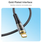 Yesido CA104 Transparent Gold Braided USB to Lightning Data Cable – 1.2m TPE+PC Protective Armor Sleeve with 2.4A Fast Charging