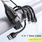 Yesido CA111 20W 4-in-1 Multi-Charging Cable – 1.2m Braided Nylon USB to Dual Lightning & Dual Type-C (4A Max)