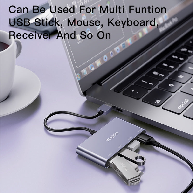 Yesido HB12 4-in-1 USB Hub Adapter – Aluminum Alloy Splitter with Quad USB 2.0 Ports, 480Mbps High-Speed Data Transfer & Plug and Play