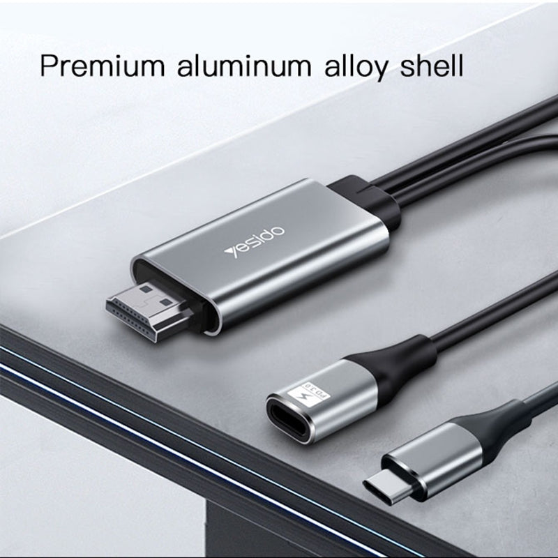 Yesido HM01 85W PD USB-C to HDMI Cable Adapter – 1.8m High-Definition Display Cable with PD3.0 Fast Charging (Gray)