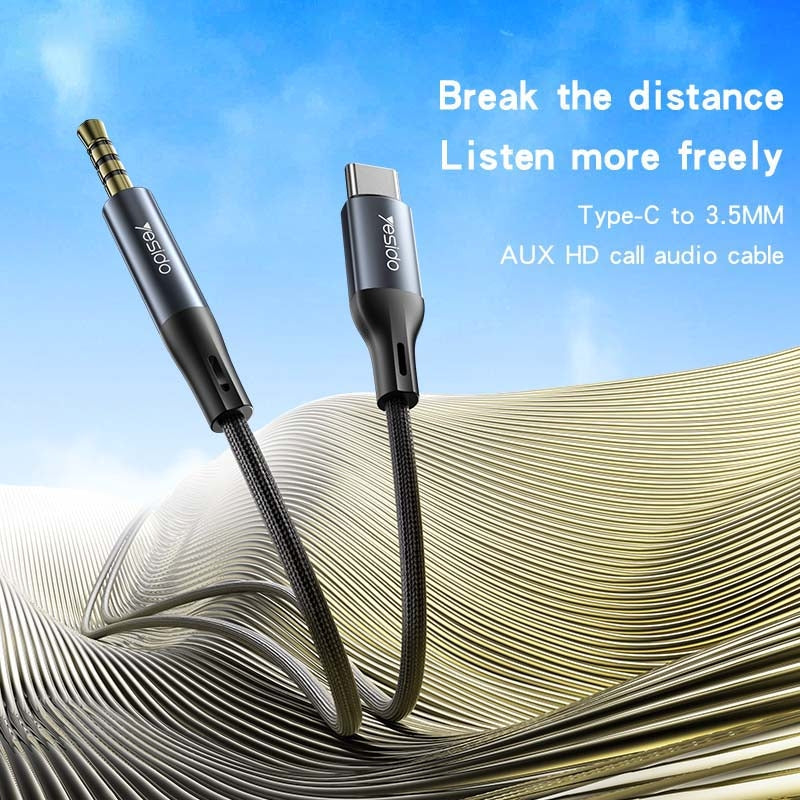 Yesido YAU42 Type-C to 3.5mm Aux Audio Cable – Integrated TC Digital Chip, Heavy-Duty 3.48-Braided Nylon Wire & Gold-Plated Jack Supporting High-Definition Voice Calls (Gun Gray)