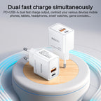 Yesido YC61 20W GaN Fast Wall Charger – Dual Port (USB-C + USB-A) Power Adapter