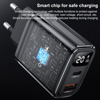 Yesido YC68 20W Fast Wall Charger – Dual Port (USB-C + USB-A) with Digital Display